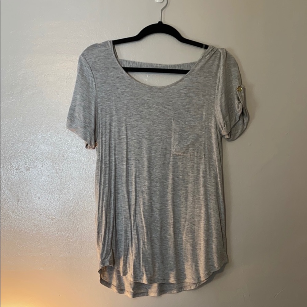 Relaxed Fit Ladder Back Button Shoulder TShirt